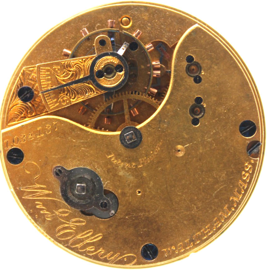 1877-1878 WALTHAM POCKET WATCH MOVEMENT 1034137 GRADE: WM. ELLERY 10s 11j (RW3)