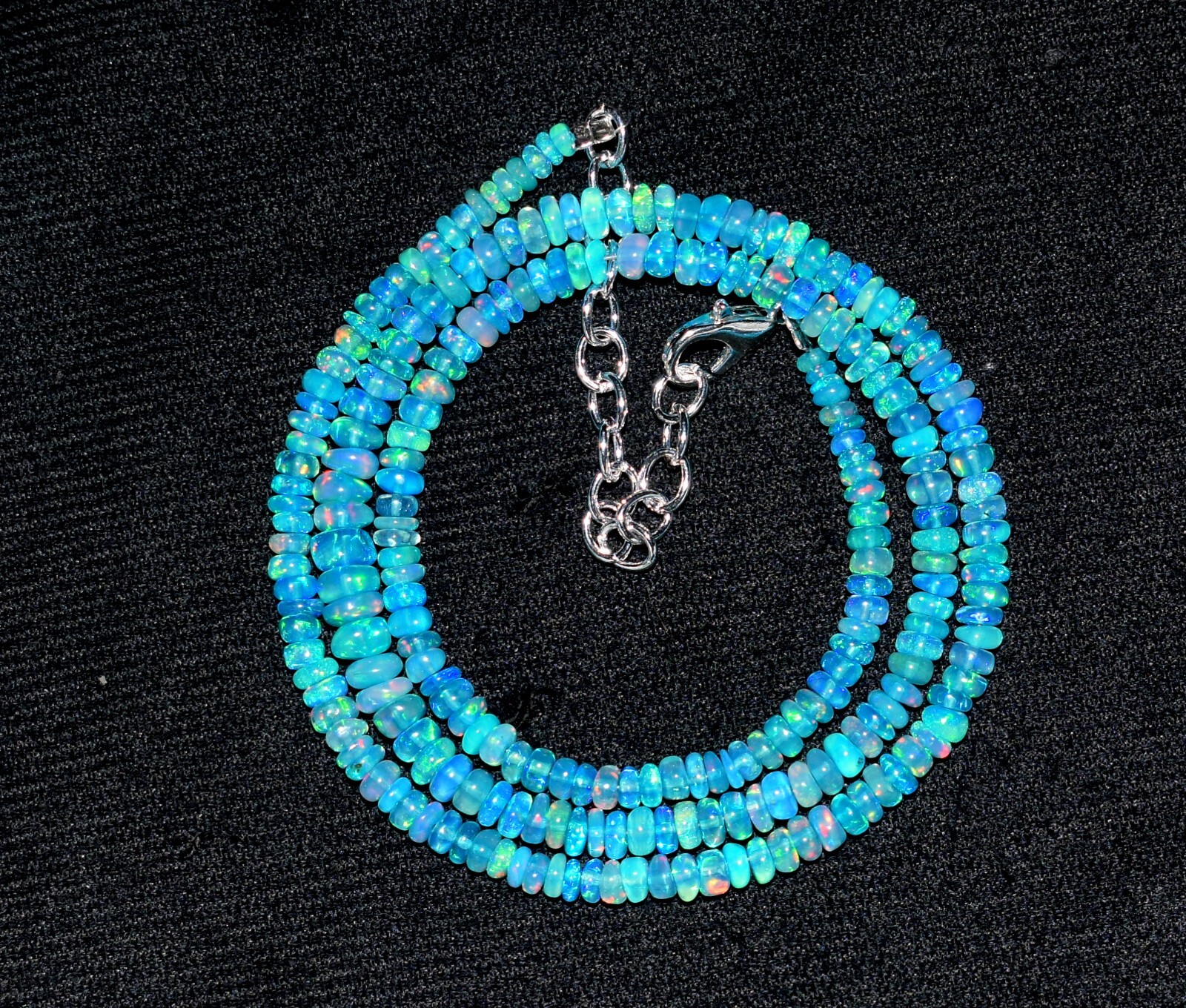 16″Natural Ethiopian Blue Opal Wello Fire Opal Gemstone Bead Necklace