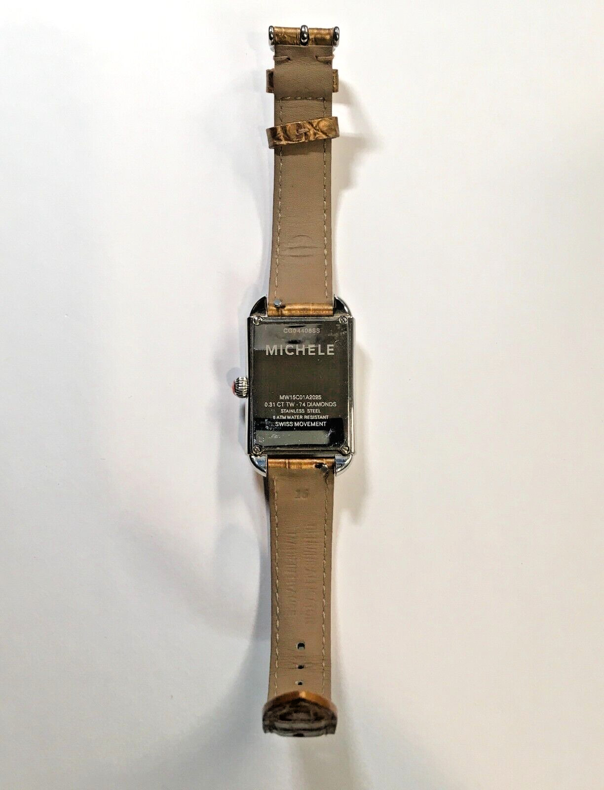 Michele Diamond Milou Park Rectangle Watch Gold Strap Mother of Pearl