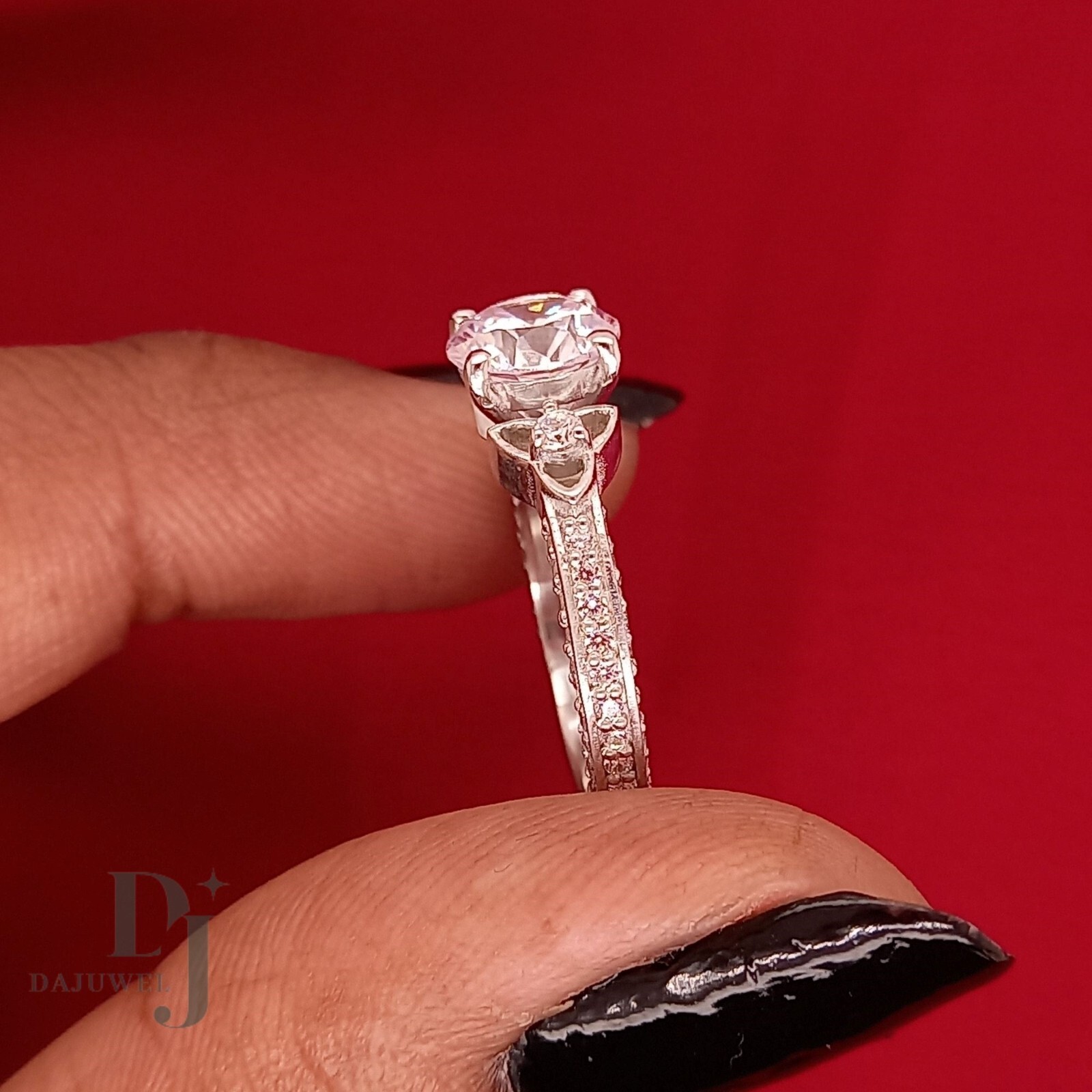 Moissanite Vintage Engagement Ring Solid 14K White Gold 2 Carat Round Cut VVS1