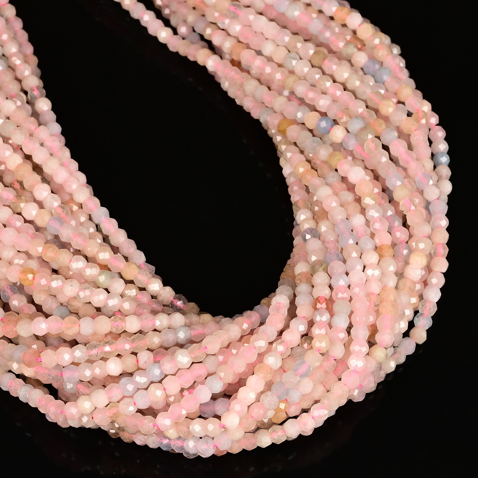Natural Morganite Faceted Rondelle Beads Size 3x4mm 15.5″ Strand