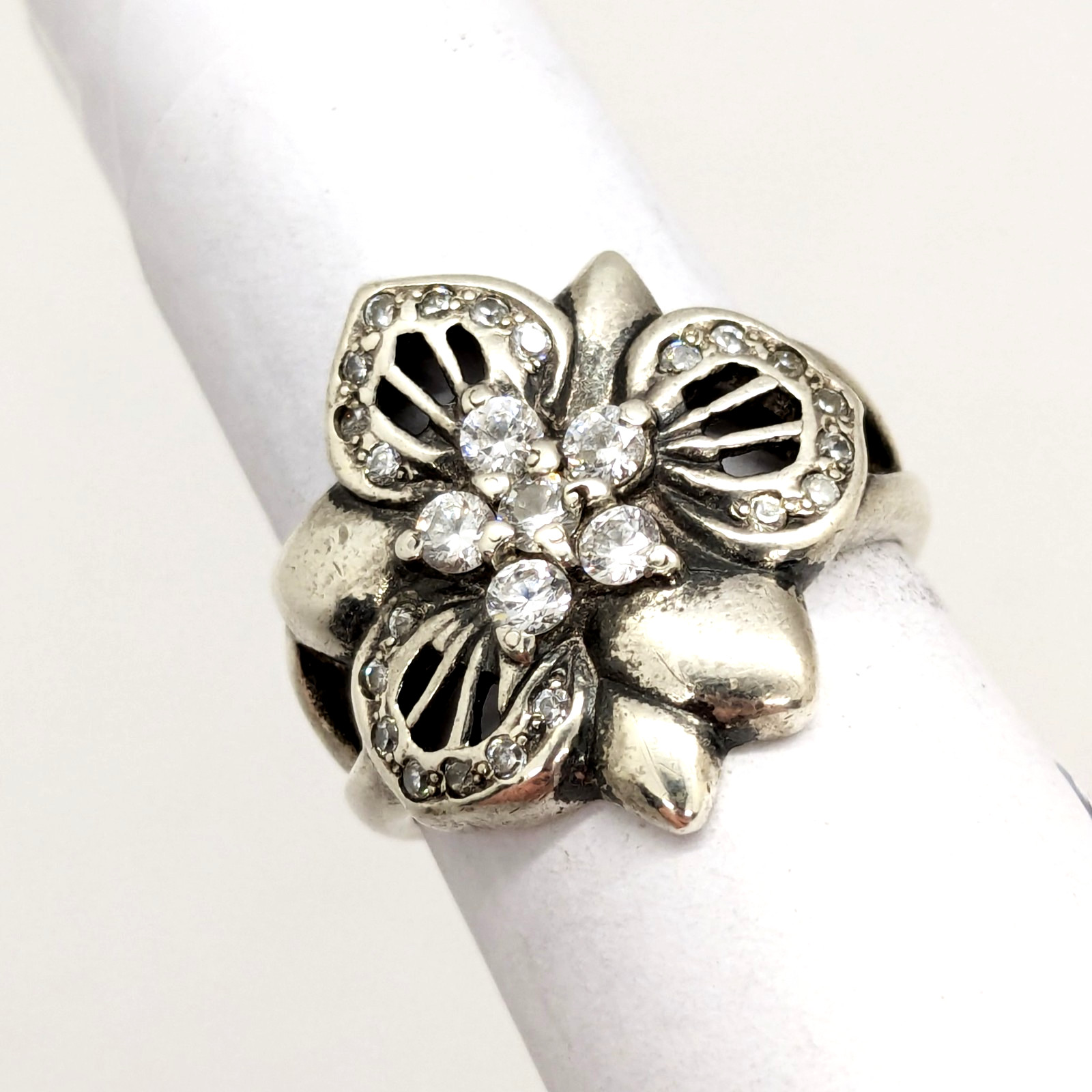 Vintage Luxury RING Silver 925 FLOWER with Bright Stones-size: 8US (17.7mm)| #14