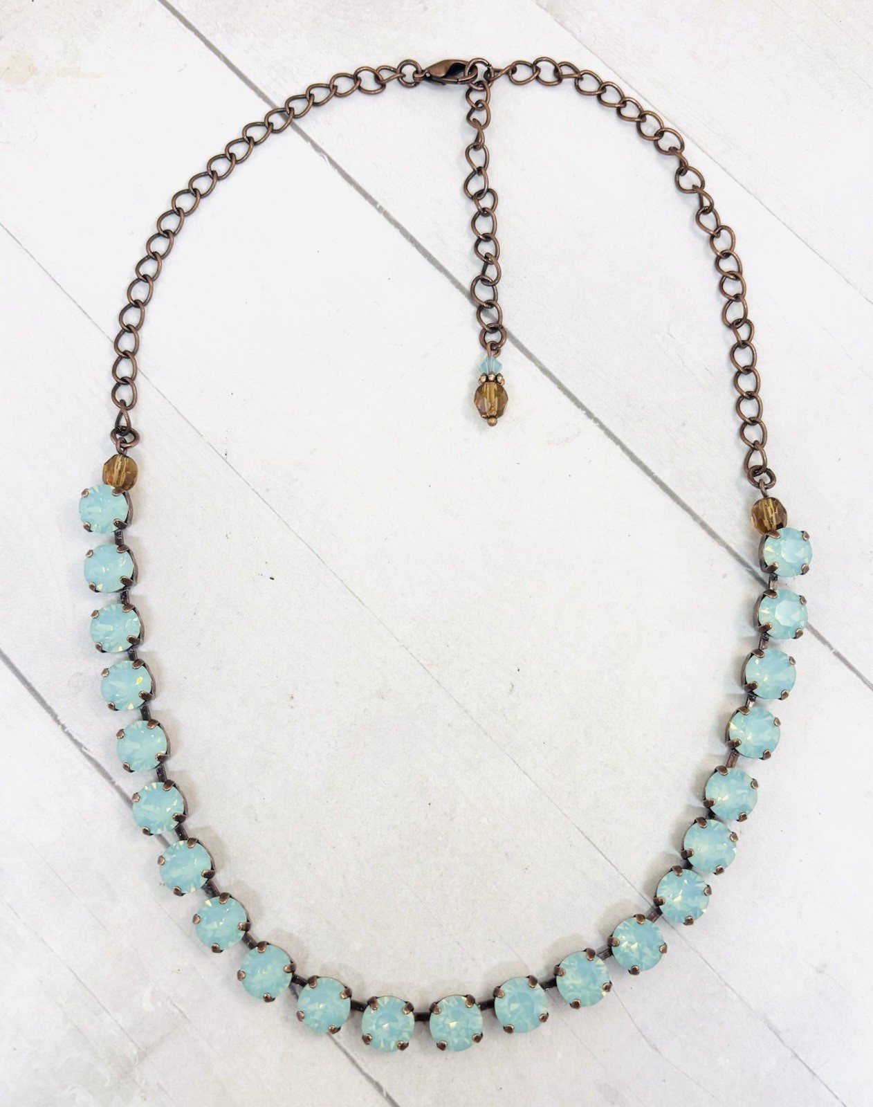 Copper Plated Mint Green Pacific Opal Crystal Cup Chain Tennis Necklace