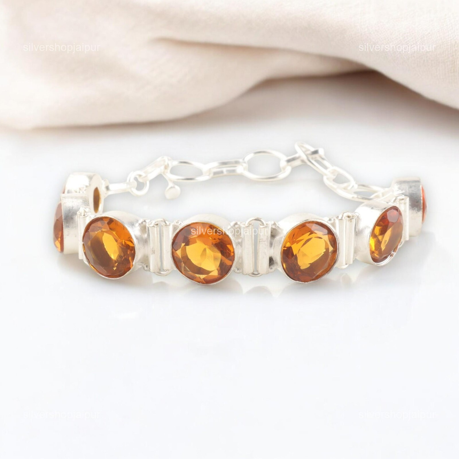Citrine Gemstone 925 Sterling Silver Jewelry Handmade Bracelet 9″ Birthday Gift
