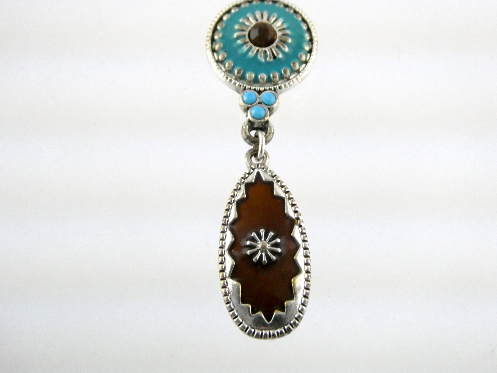 NAT Designer Southwestern Silvertone Metal and Enamel Blue and Brown Necklace