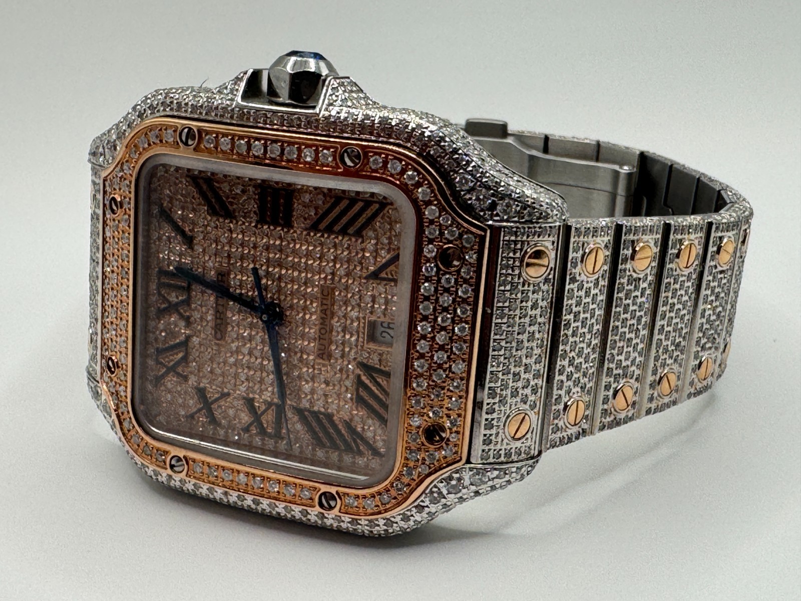 Cartier Santos Large Men’s 40mm Two Tone Iced 25ct Natural Diamonds