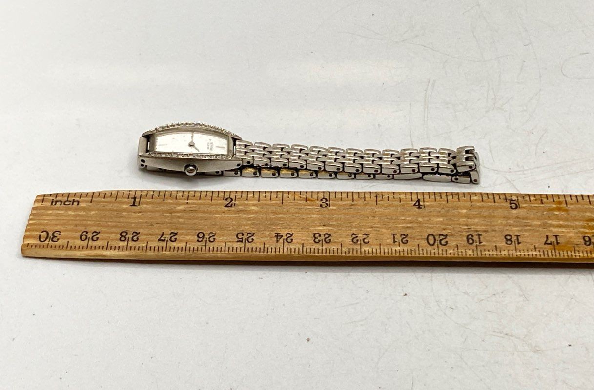 Citizen Women’s Tonneau Quartz Watch Silver Tone Rhinestone Bezel 5421-S011469