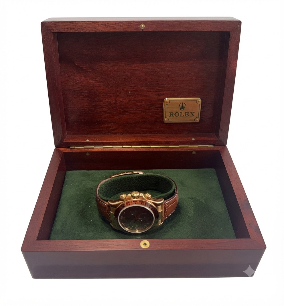 Rolex Daytona Yellow Gold Dark Mother of Pearl MOP Roman Black 116518 BOX PAPERS