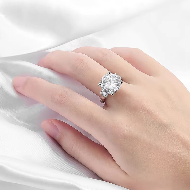 8ct Round Cut Moissanite Three Stone Engagement Ring Women 18K White Gold Plated