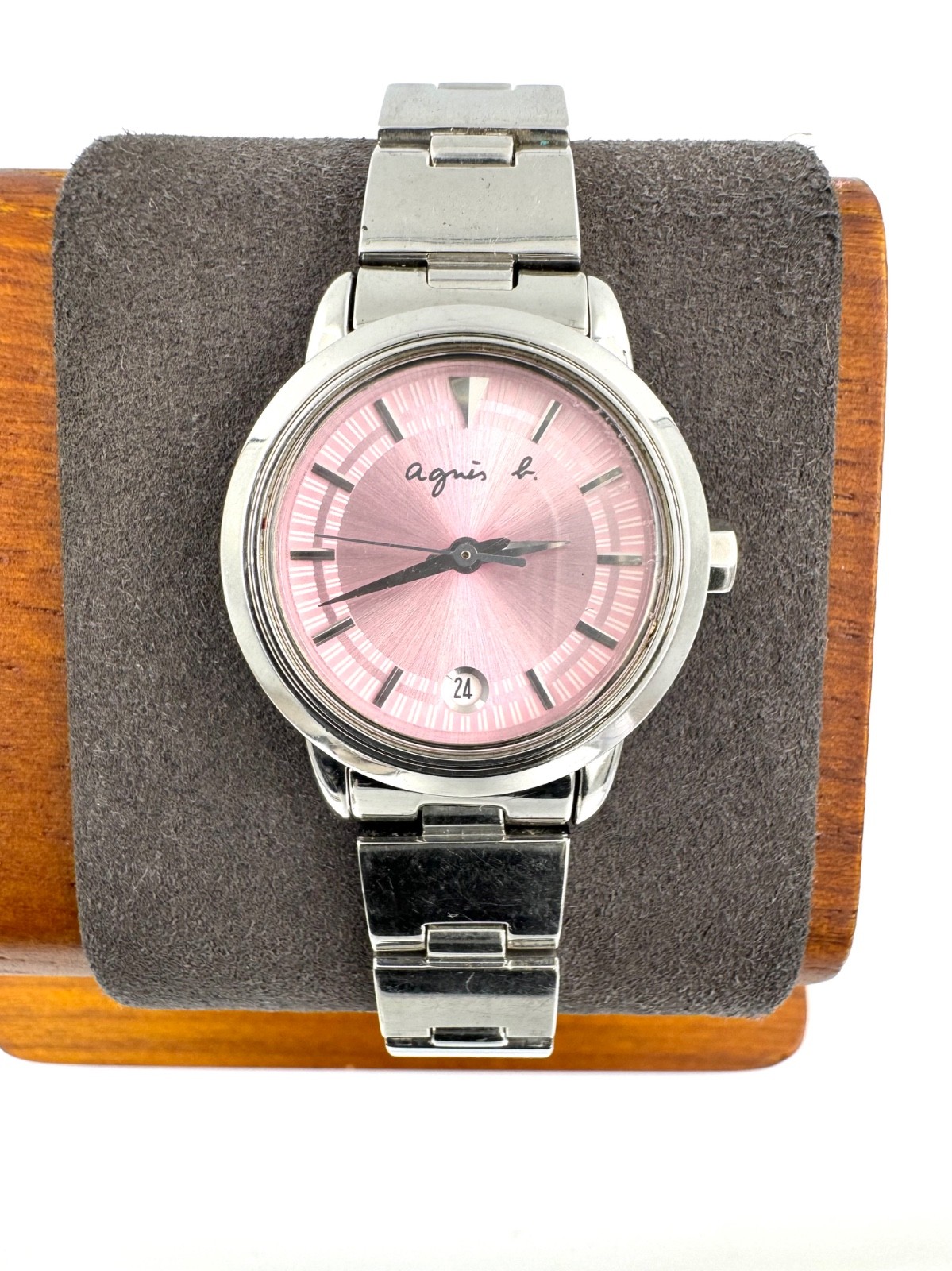 agnes b 28mm Women Quartz Watch New Battery working 7N82-0CS0 f3070