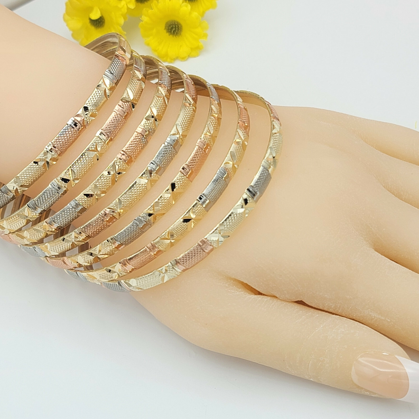 7 Bracelets Set Tricolor Gold Plated. Semanario Chapa de Oro 3 colores 7 piezas