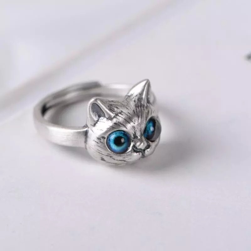 New Charm Cute Cat Rings Unisex Simple Anime Design Adjustable Silver Open Ring