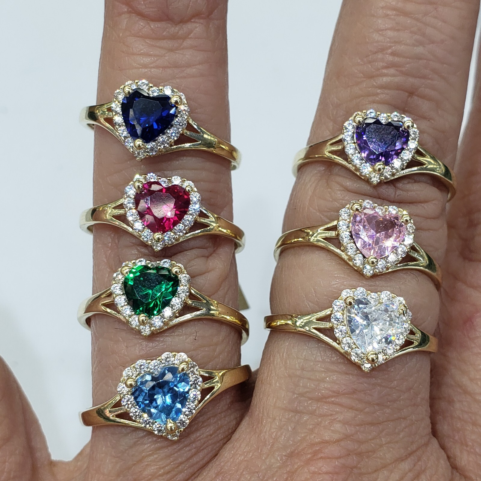 Solid 14k gold Purple Red Pink Blue Green Heart Ring Love Valentine