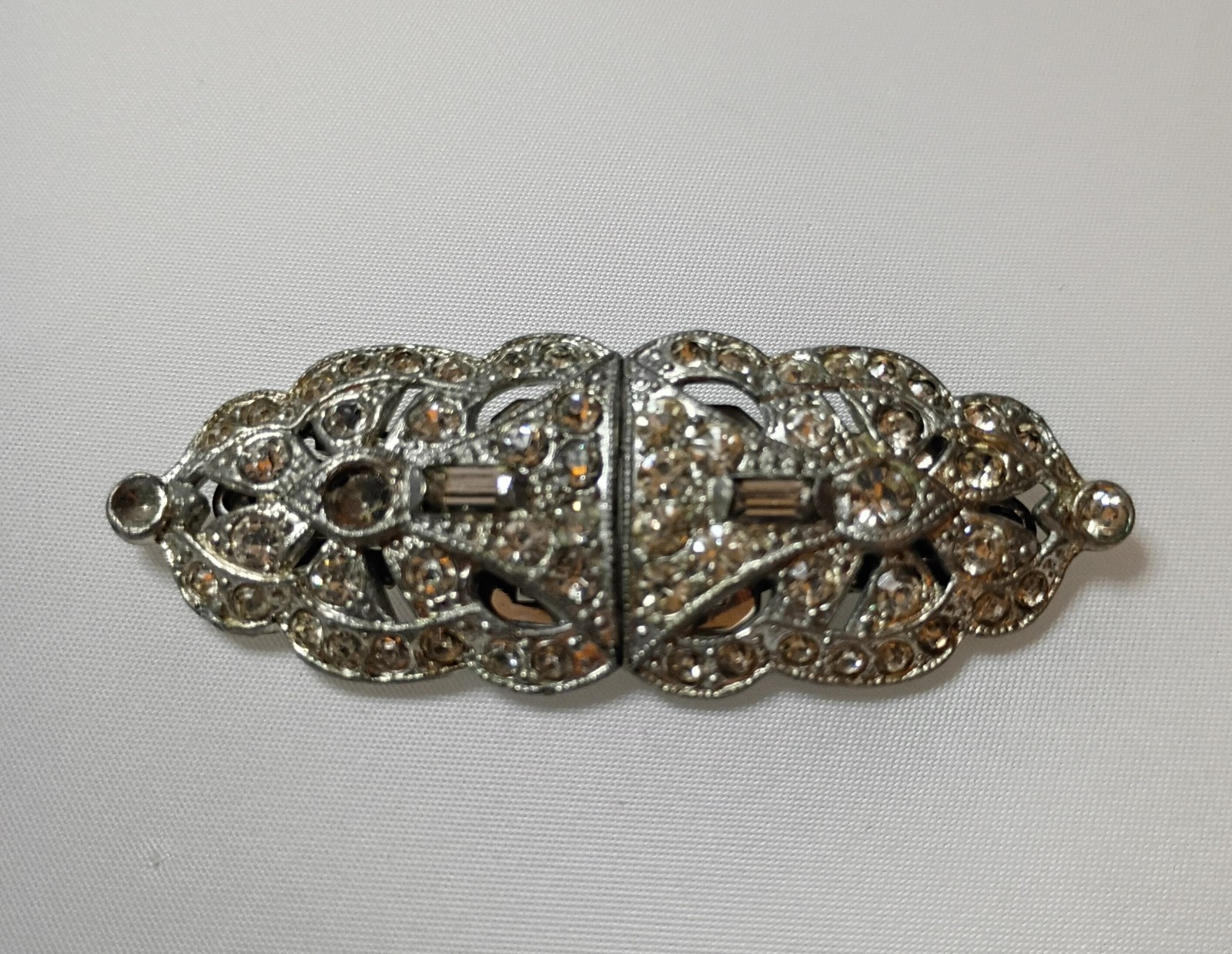 Vintage Art Deco Coro Duette Fur Dress Clips Brooch Pin Clear Rhinestones