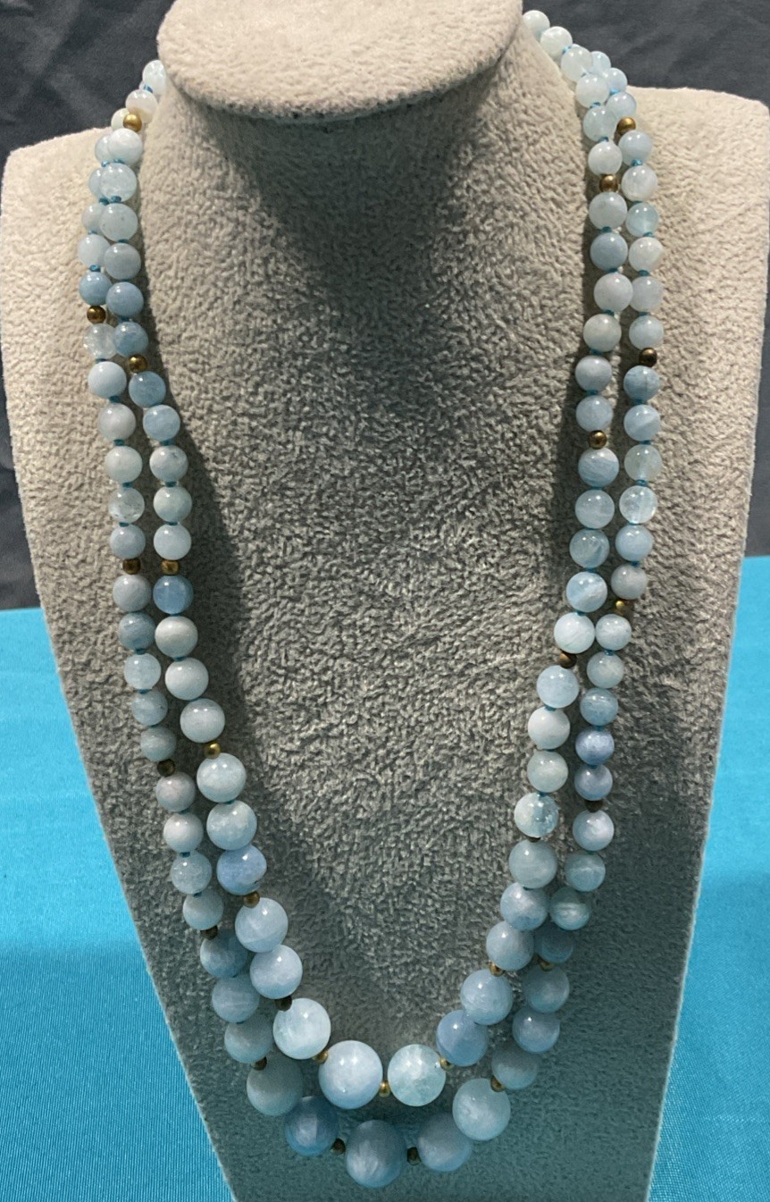Vintage Stauer Aquamarine Double Strand Beaded Necklace 18”