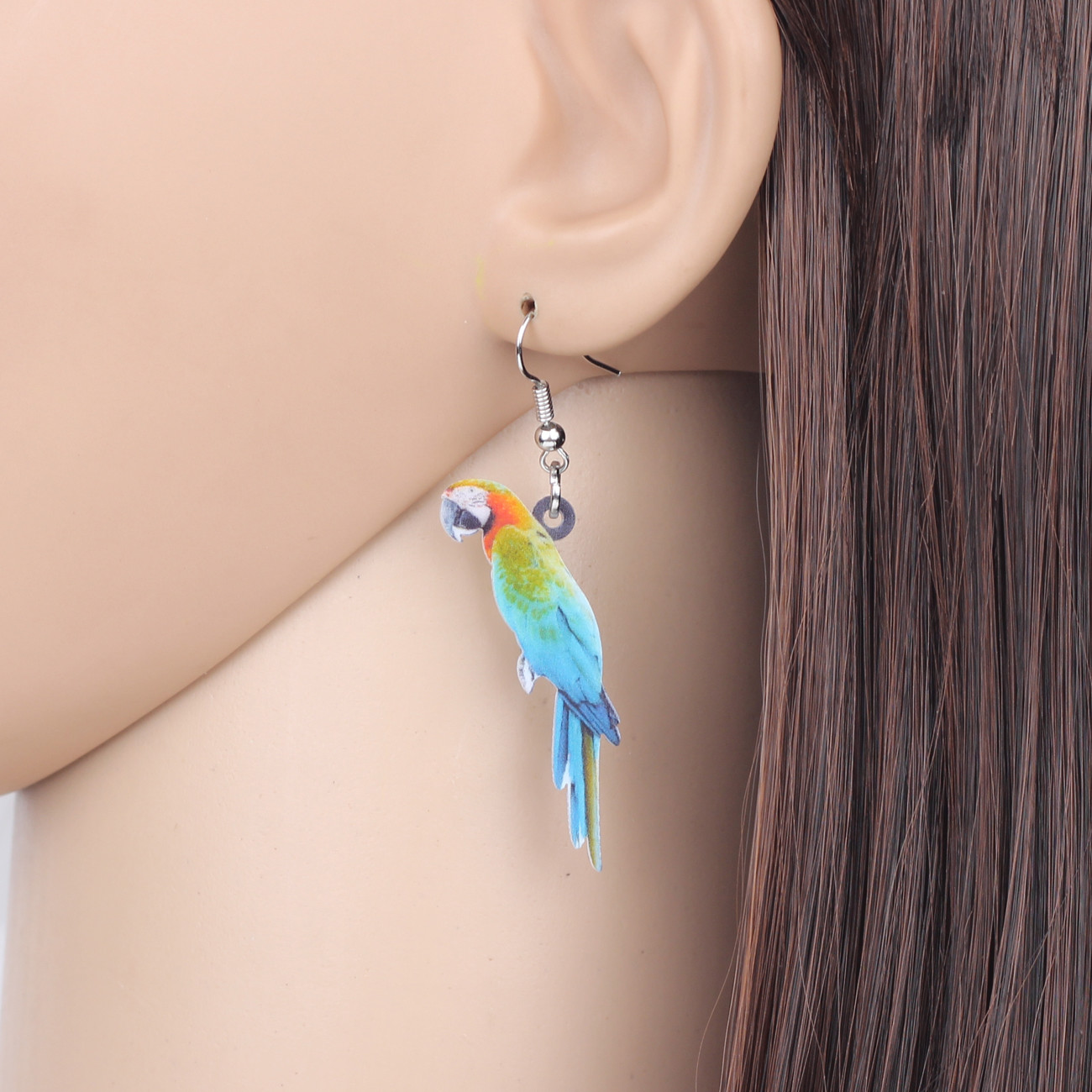 Acrylic Colorful Resting Macaws Parrot Bird Earring Drop Jewelry For Women Charm