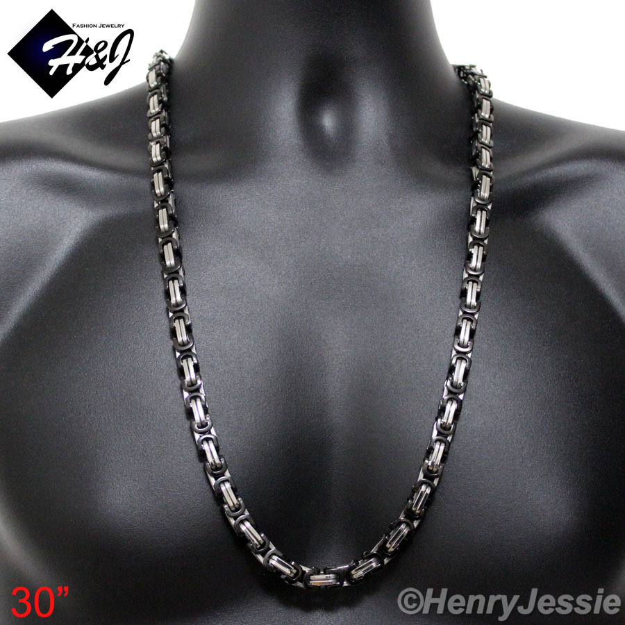 18″-40″Stainless Steel 9mm Silver/Black Plated Byzantine Box Necklace Bracelet