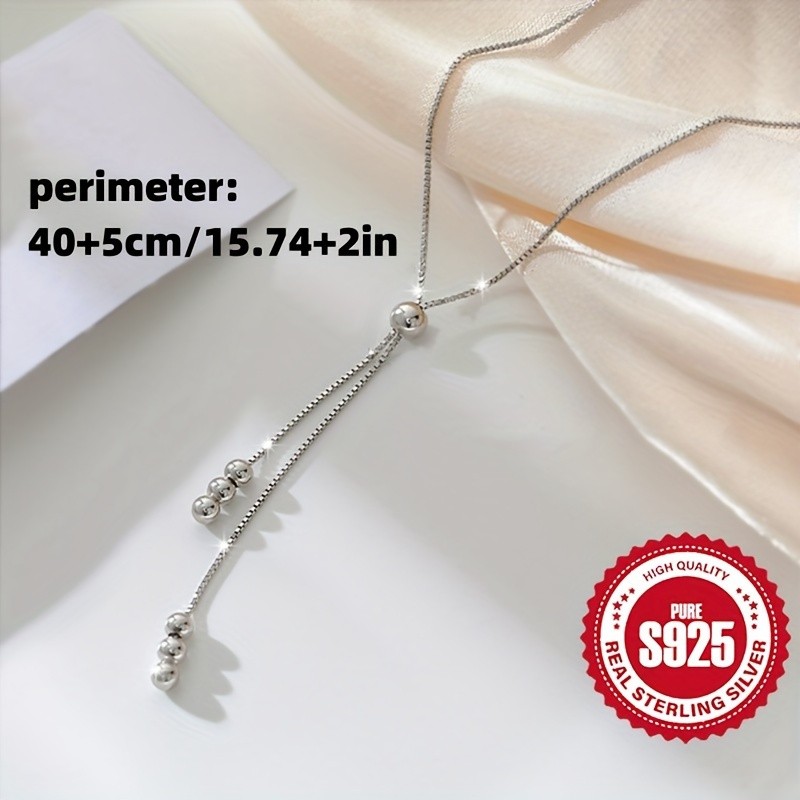 925 Sterling Silver Y Necklace Women Adjustable Bead Slider