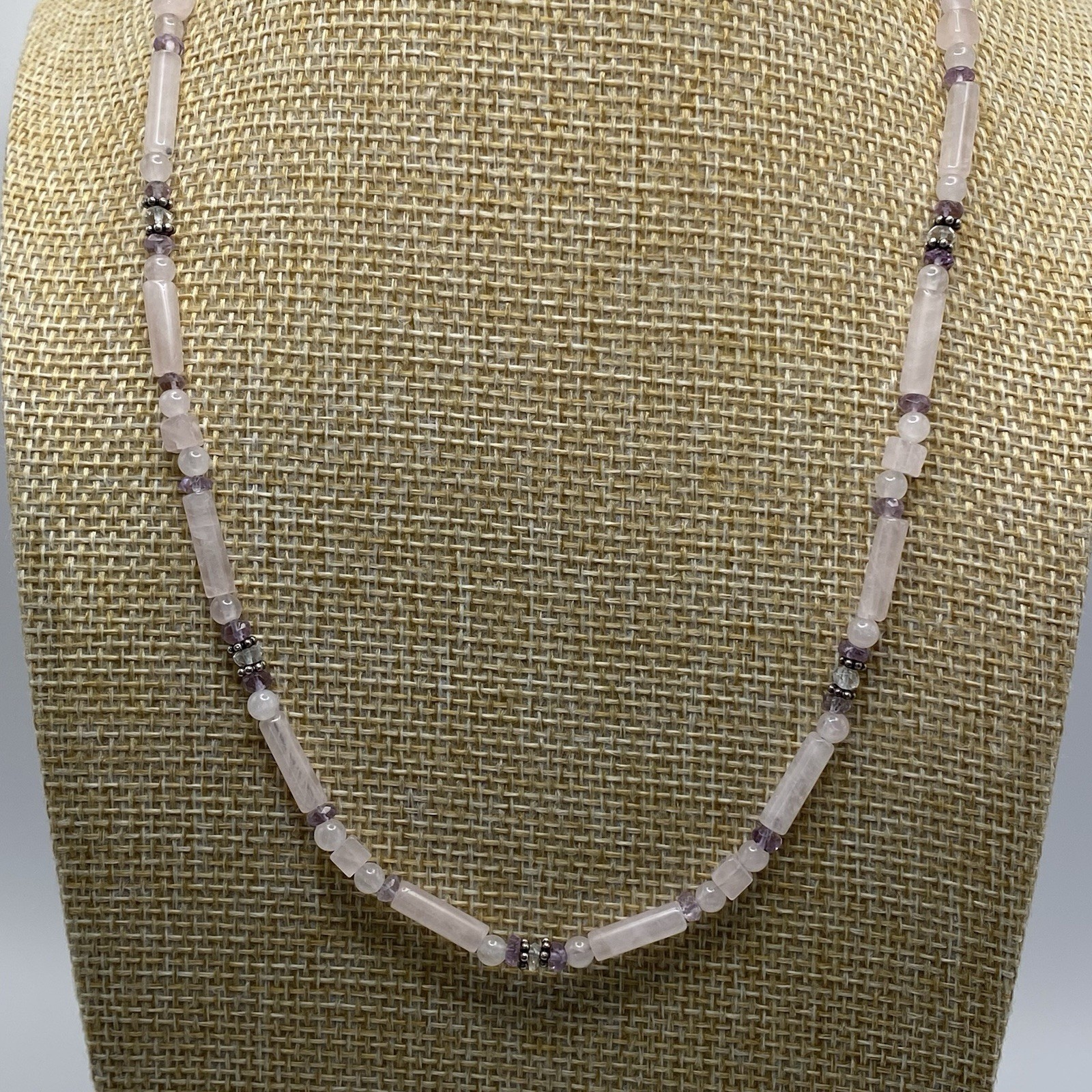 Sajen 925 Sterling Silver Necklace Rose Quartz Amethyst Beaded Accents Vintage