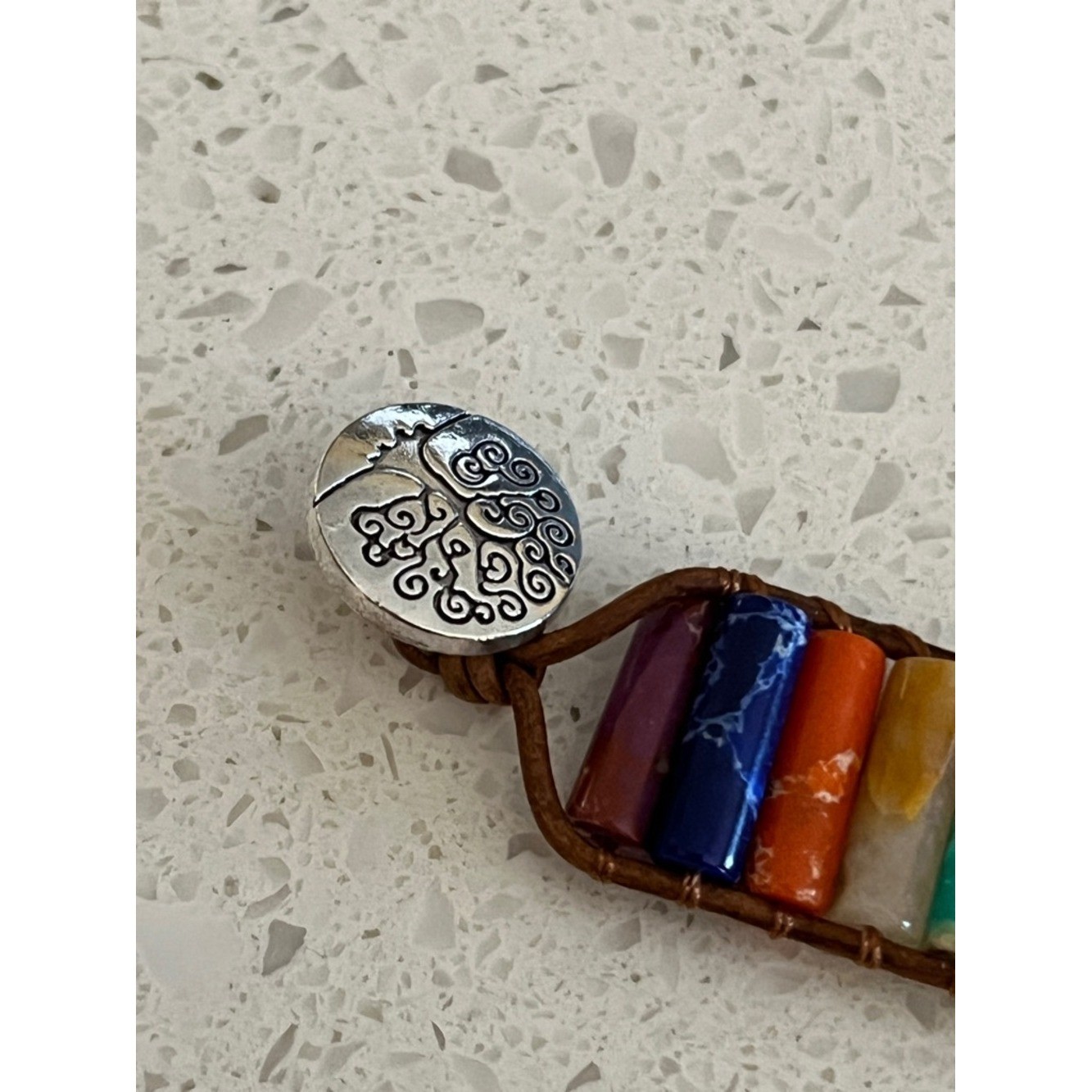Bohemian cylindrical multicolor Stone Beaded Braided Pu Leather Bracelet