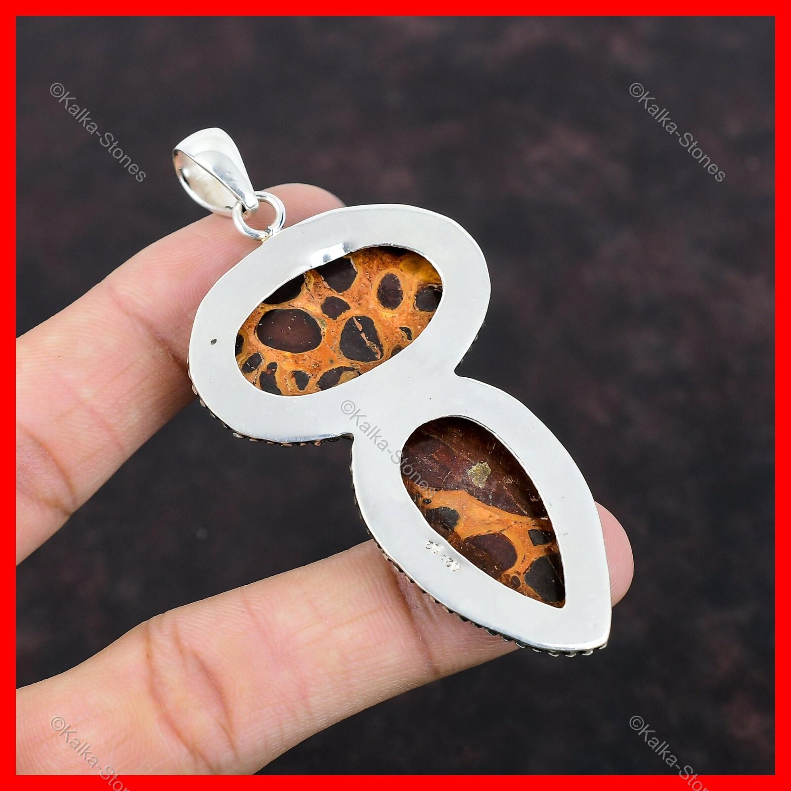 Valentines Sale Oval Natural Bauxite 925 Sterling Silver Unique Vintage Pendant