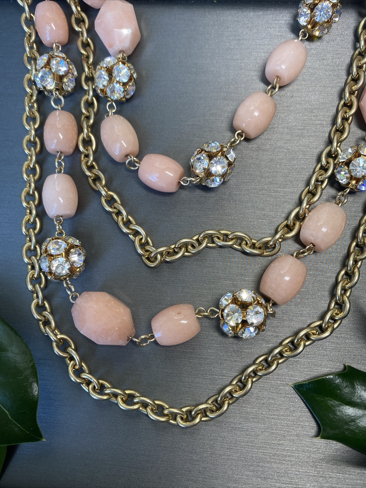Vintage Necklace Estate Jewelry Pre-Owned Pink Gem Unusual Layered Sautoir