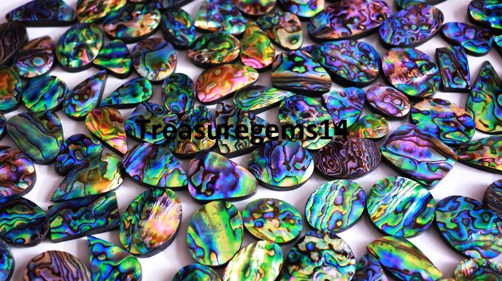 500 CT WHOLESALE LOT NATURAL RAINBOW FIRE ABALONE SHELL CABOCHAN GEMSTONE