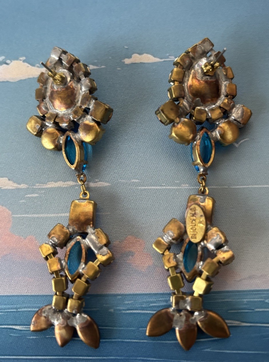 Bijoux MG Signed Beautiful Vintage Blue Rhinestone Earrings Mermaid Tail