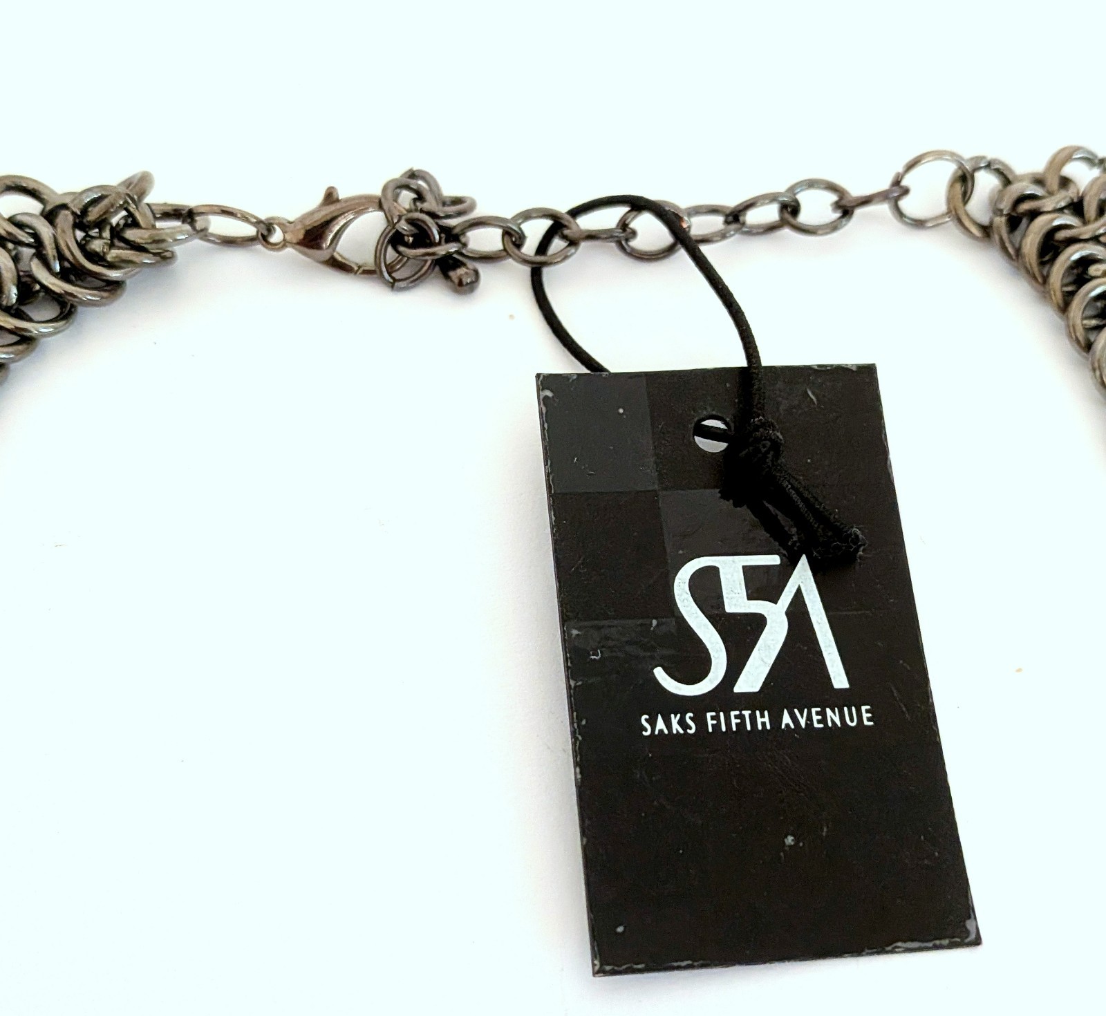 Beautiful NOS Saks Fifth Avenue Hematite Mesh Bib Necklace w/Tag (Missing Stone)