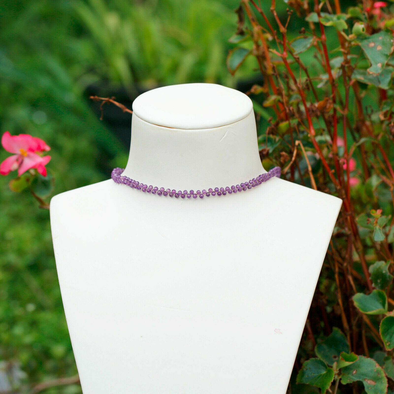 Natural Amethyst 35cm+5cm weave necklace choker W/9-10mm AAA+ pearl pendant #55