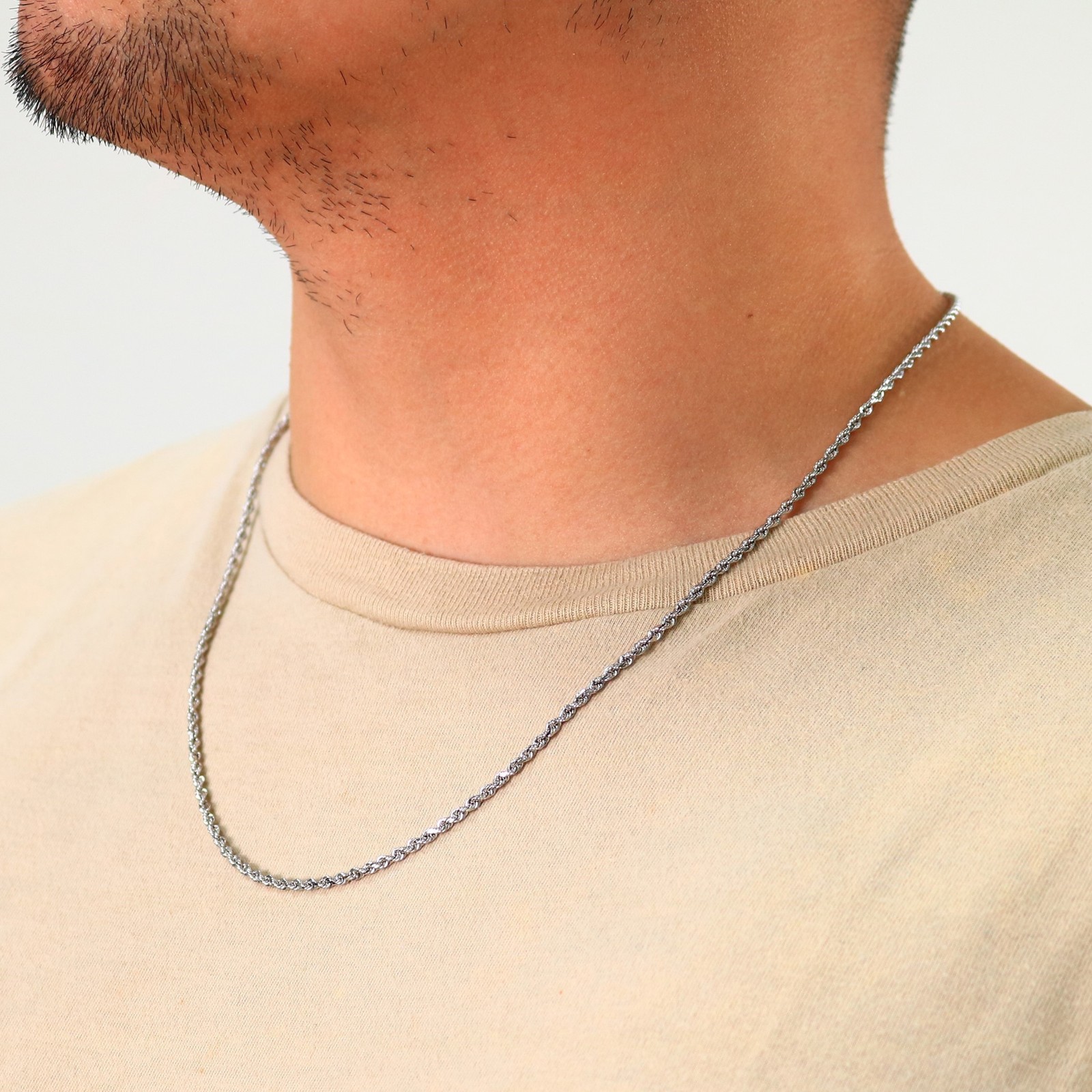 14K White Gold 2.5mm Diamond Cut Rope Chain Pendant Necklace Mens Women 14″- 30″