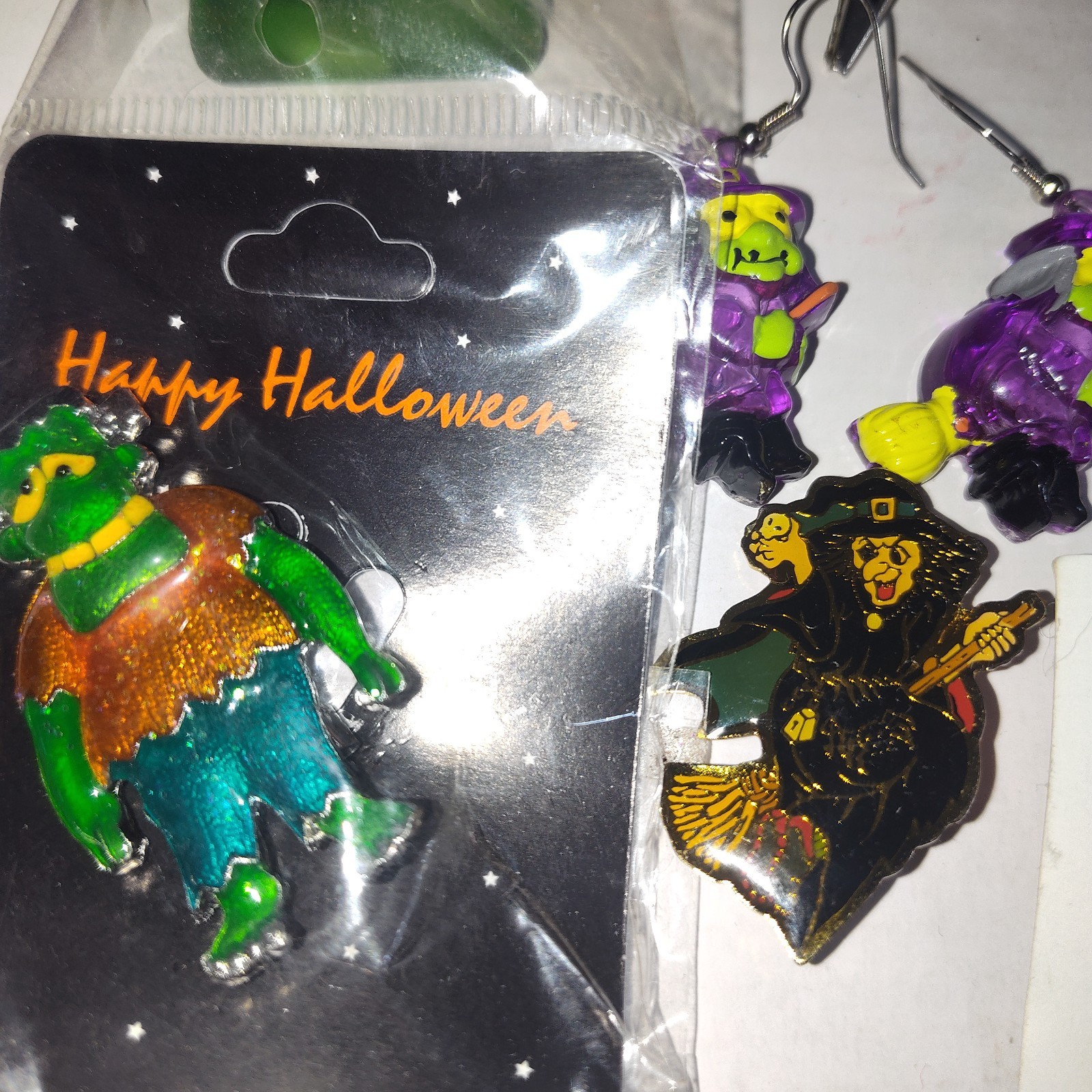 VTG Halloween Jewelry Lot 14pc Mixed Spiders Witches Hallmark Pins Earrings