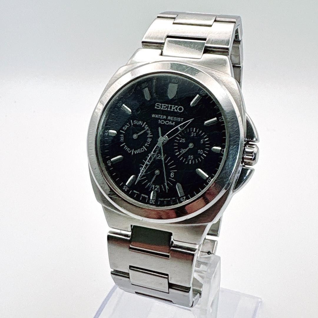 SEIKO 5Y89-0AF0 Men’s Quartz Black Dial Multi-Calendar 100M Day Date From Japan