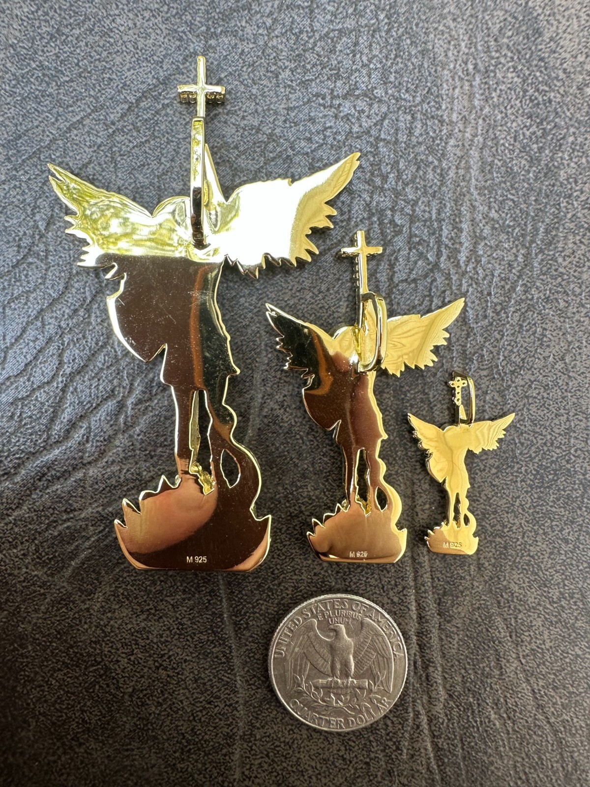 Real MOISSANITE Saint Michael Slaying Dragon Pendant 14k Gold Over 925 Silver