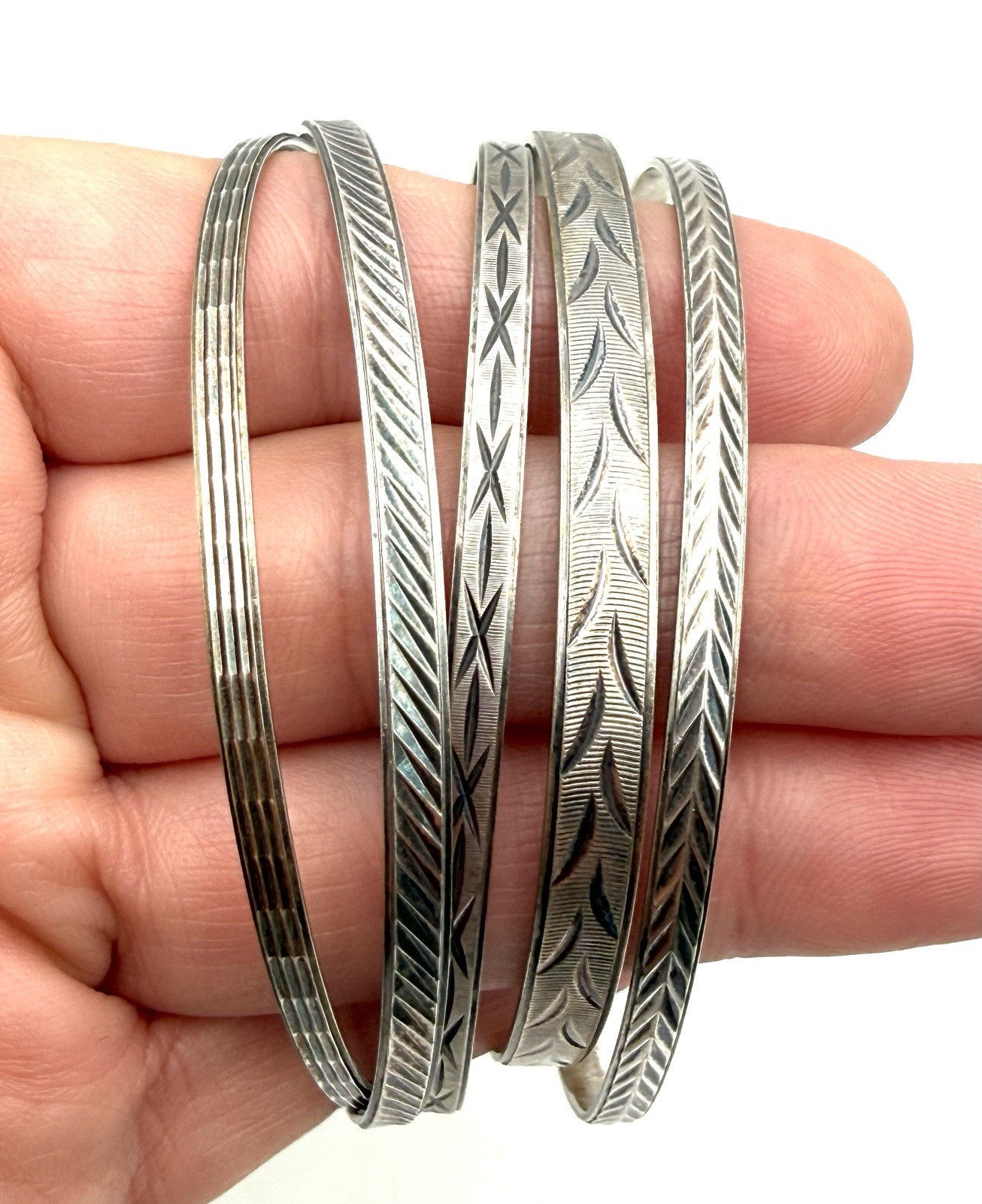 MILOR ITALY Sterling Silver 925 Bangle Bracelet Stack Lot Of 5 Etched – 43g **