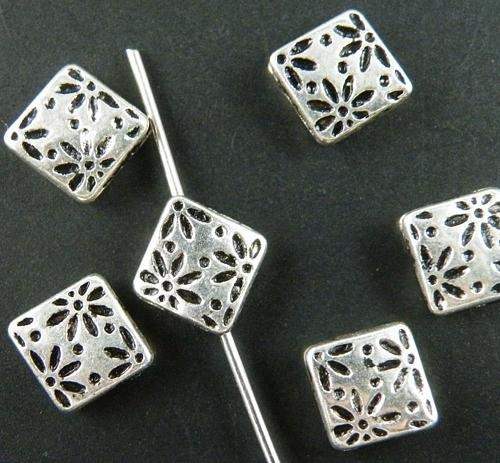 200pcs Tibetan Silver Square Flower Spacer Beads 9.5×9.5x3mm ZN15178