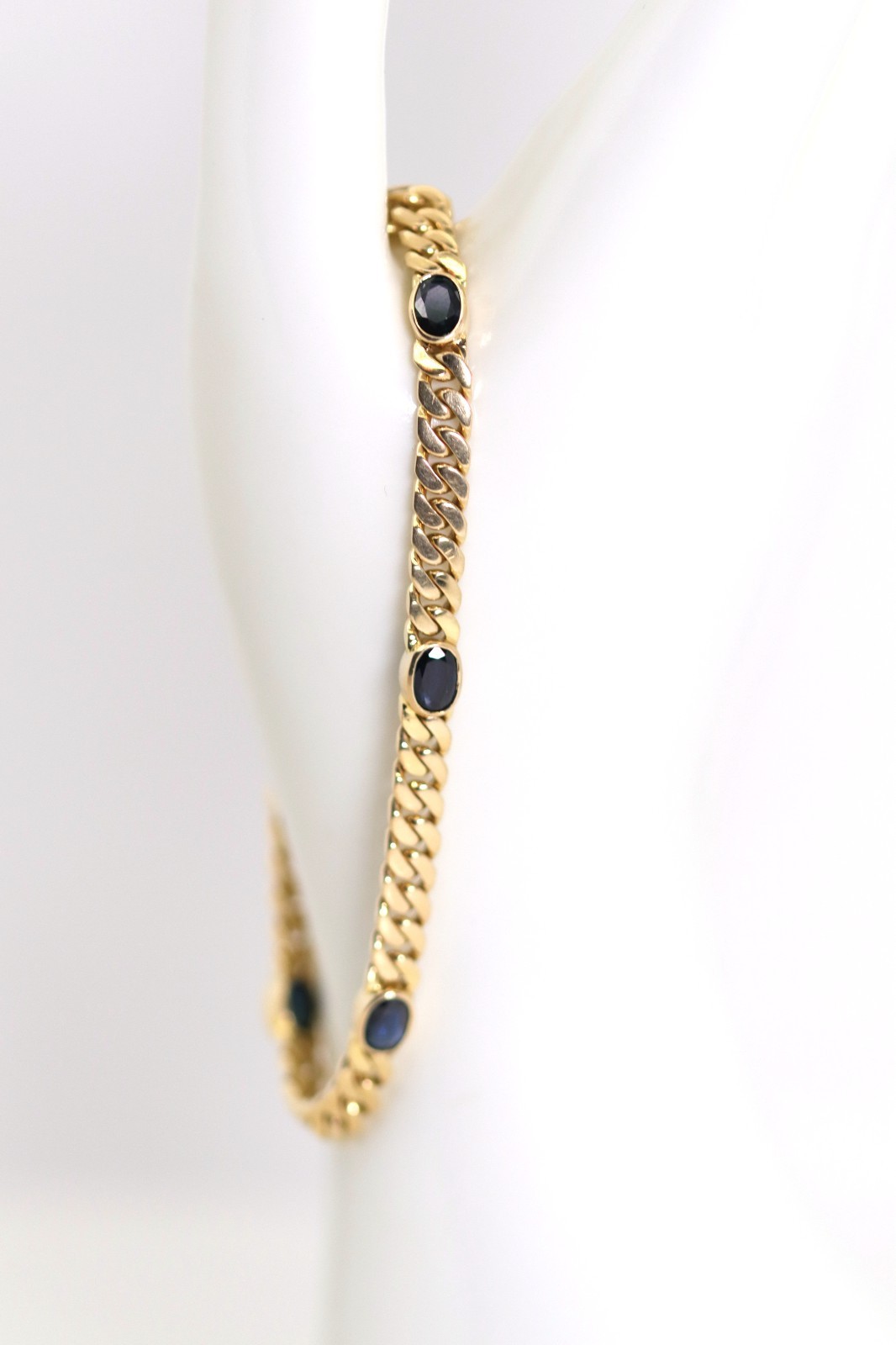 Yellow Gold Curb Sapphire Oval Gemstone Bracelet 585 – 14kt WG Hallmarked L: 21cm
