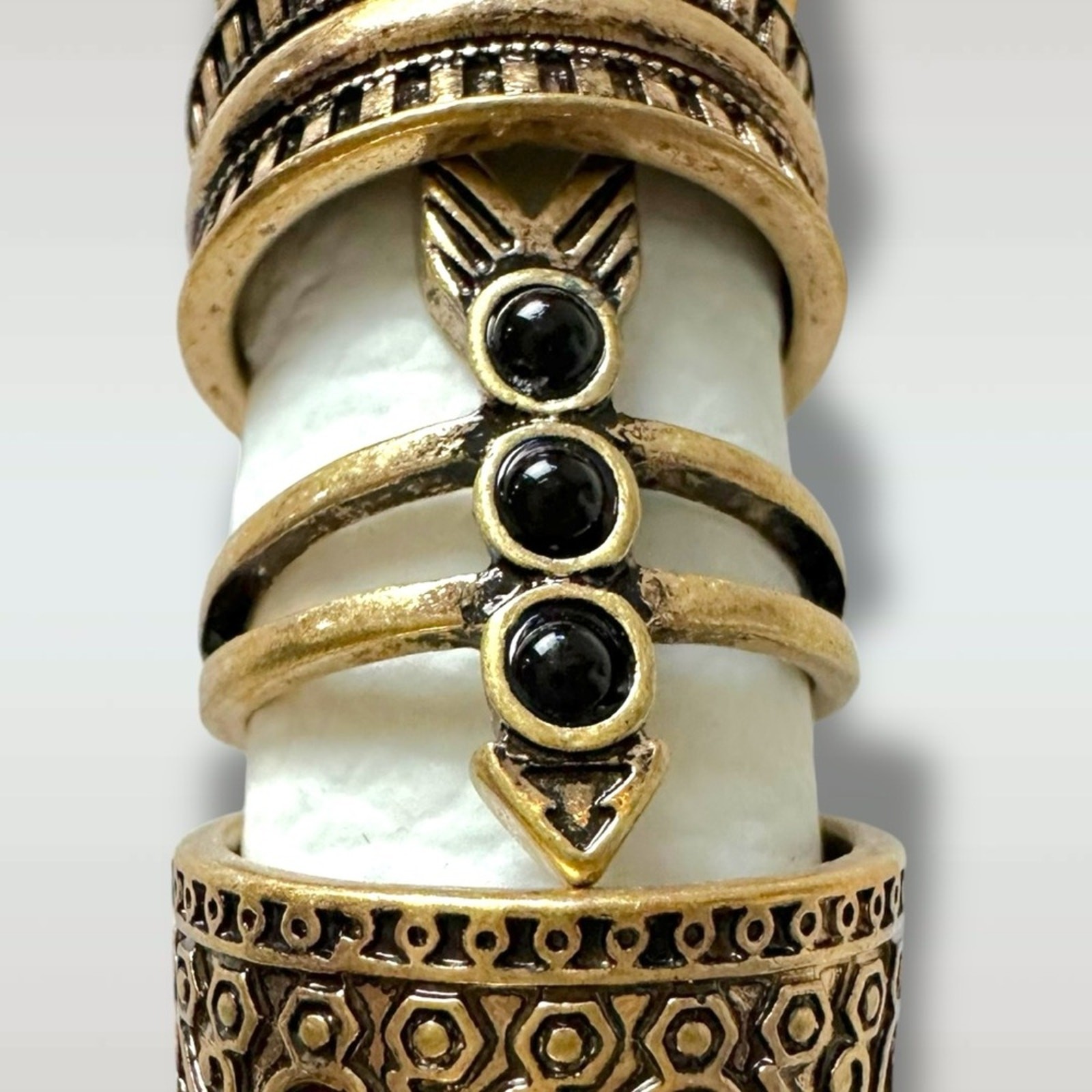 Free People Count Your Lucky Stars Ring Set in Antique Gold Onyx Bohemian Witchy