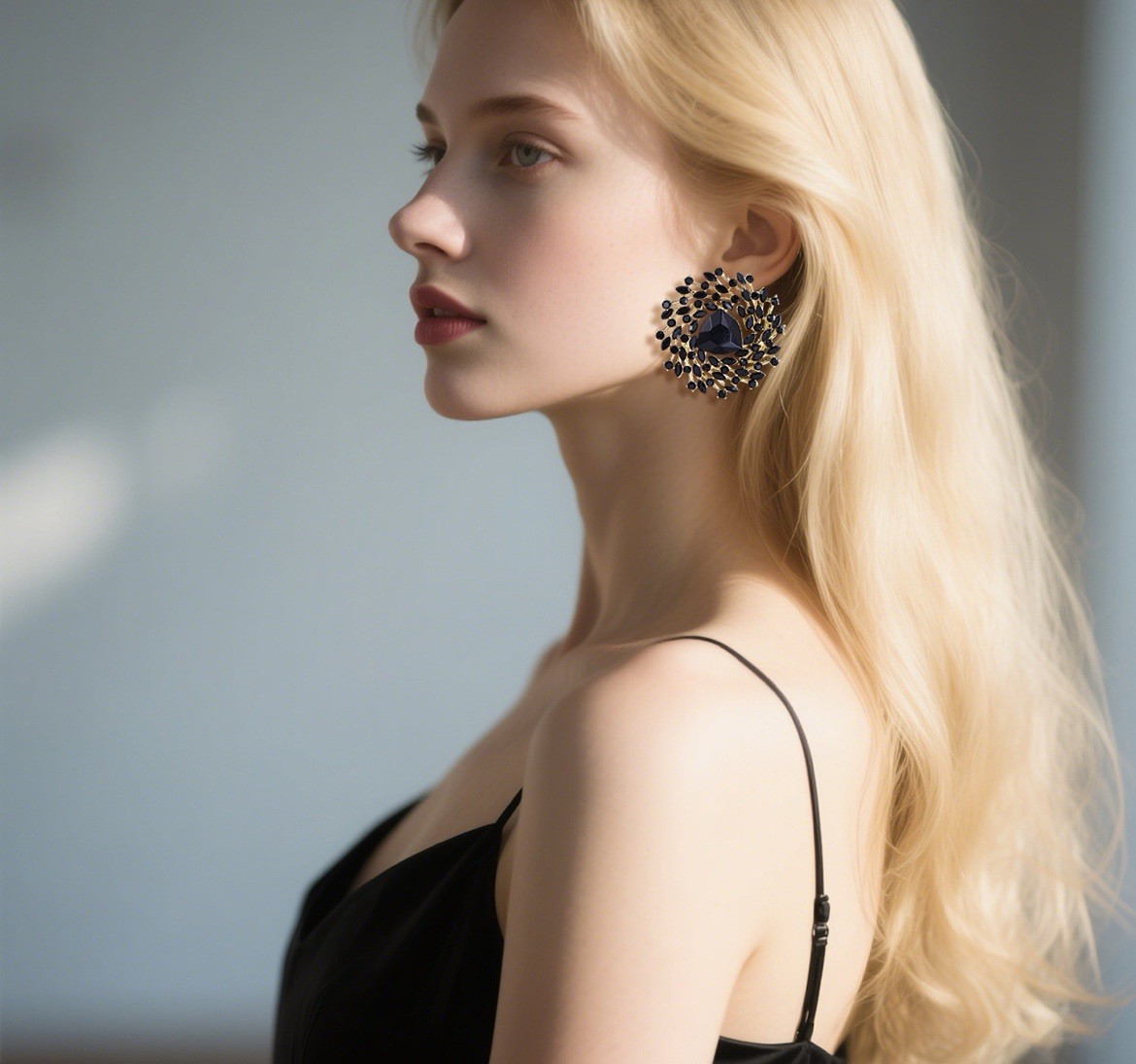 Big Round Black Hoop Rhinestone Statement Earrings Prom Pageant Wedding Casino