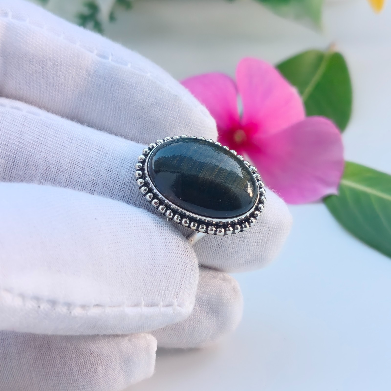 Black Fossil Coral Gemstone 925 Silver Handmade Statement Ring Jewelry
