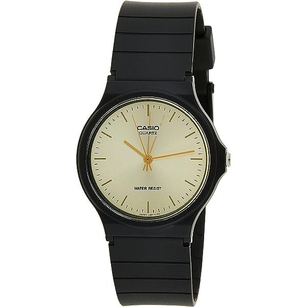 Casio Gold Dial Men’s Black Resin Strap Analog Round Wrist Watch MQ-24-9E