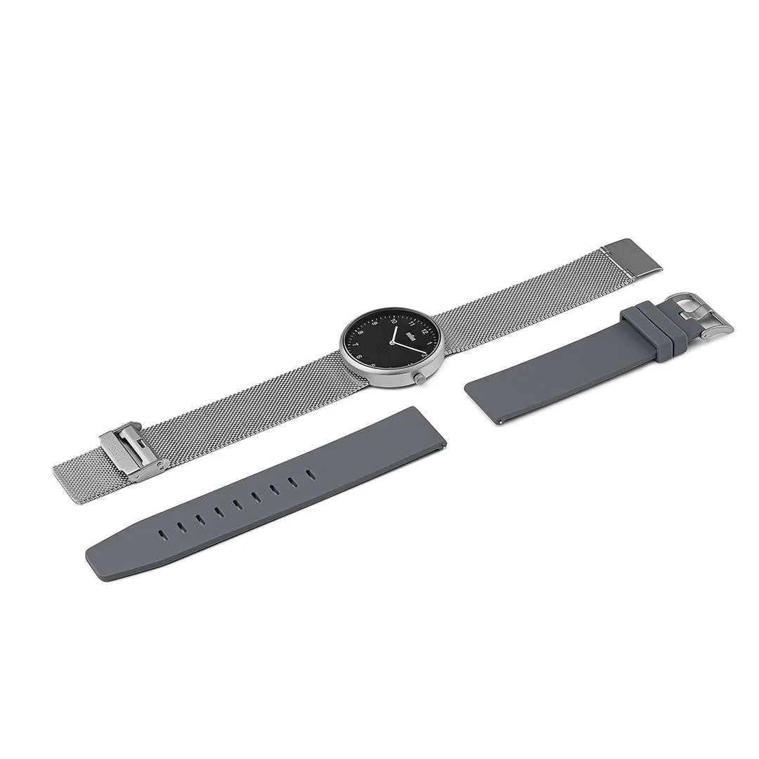 Braun Watch Steel Mesh Bracelet Unisex with Interchangeable Grey Silicon Strap