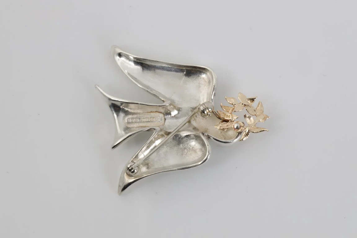 925 Silver 14K Yellow Gold Peace Dove With Olive Branch﻿ (10.00g.)