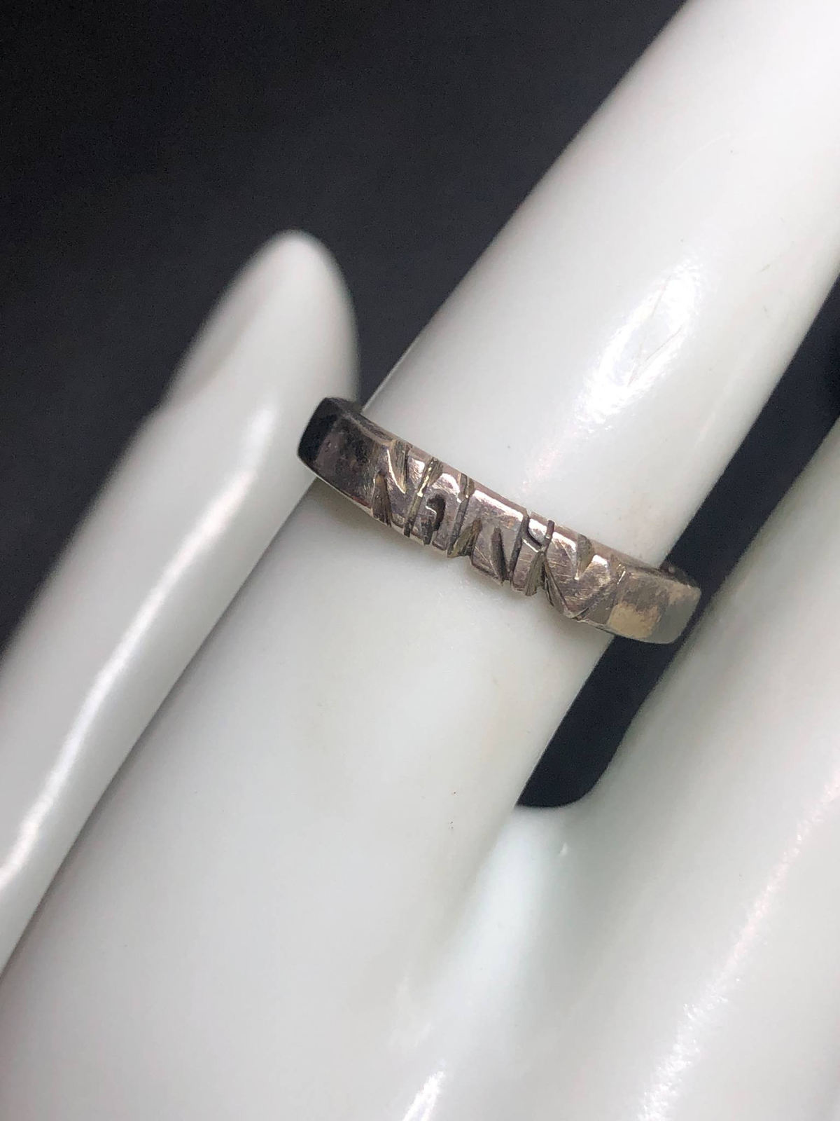 4967 Vintage patina Sterling Silver 925 “NATIV” band ring sz 8 Ring 2.4 grams
