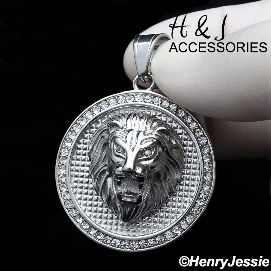 18-40″MEN Stainless Steel 6mm Silver Cuban Curb Chain CZ Lion Head Pendant*AP109