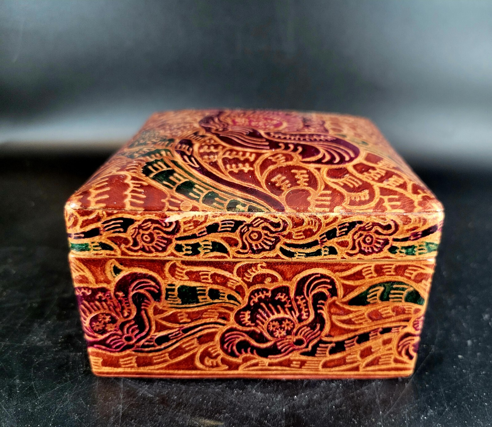 Handcrafted Sheepskin Leather Jewelry Box 4in Wide 2.8in Height