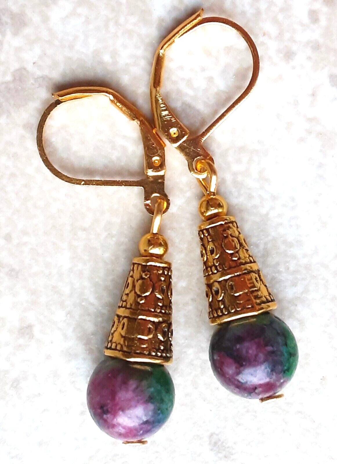 RUBY ZOISITE drop earrings GP Lever back handcrafted CHOOSE-2
