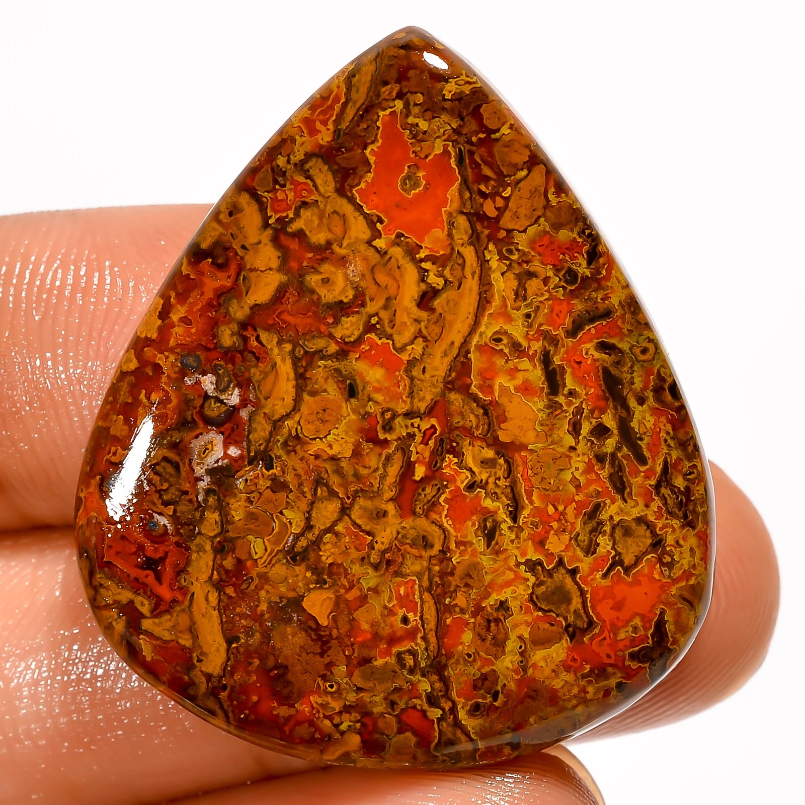 100% Natural Seam Agate Pear Shape Cabochon Gemstone 52 Ct. 33X30X6 mm EE-53639