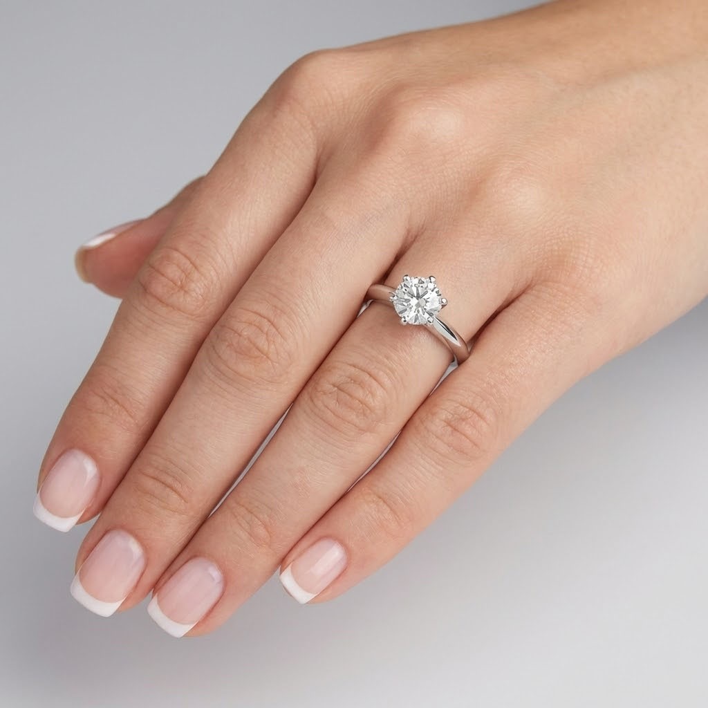 14K Gold Solitaire Engagement Ring Classic 1.26 CT Round Lab-Grown Diamond F VS1