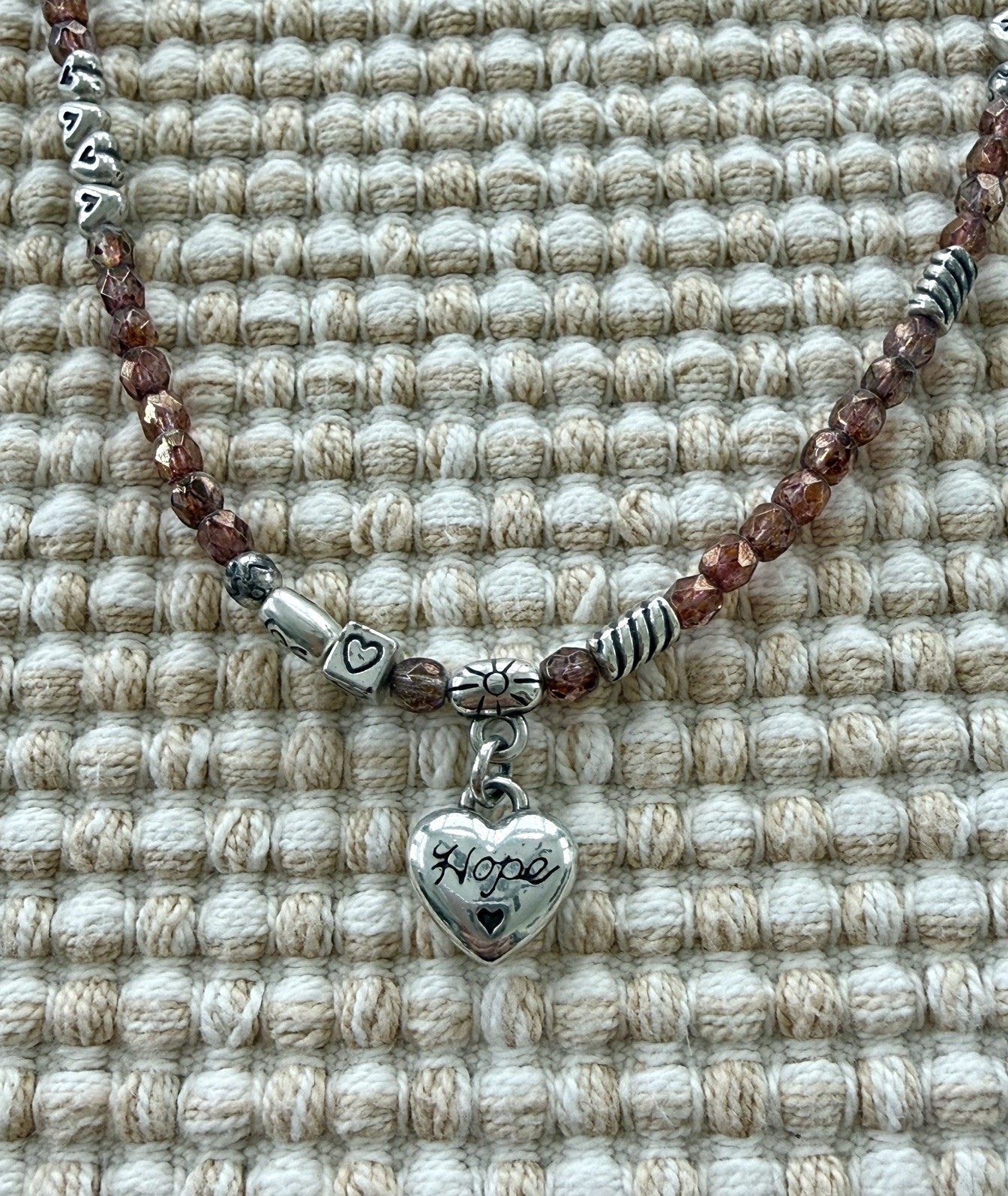 Brighton Love Hope Heart Necklace Amber Crystal Beads Silver Plate